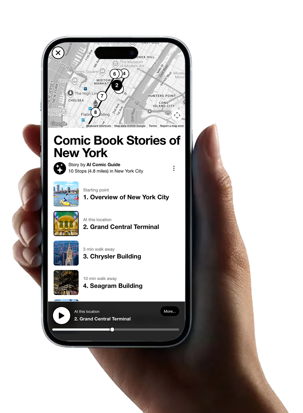 Hand holding the Wandrful app interface on a phone
